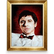 Giyense Tablore Al Pacino Scarface Altın Çerçeveli Tablo Sinema Film Temalı Karizmatik Ofis ve Erkek Odası Duvar Tablosu