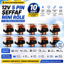 Duolight 12V 40A 5 Pin Şeffaf Mini Röle 10 Adet Ekonomik Paket Oto Rölesi Ek Far LED Bar Korna Rölesi