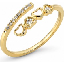 Serelya Gold Renk Zirkon Taşlı Minimal Kalp Model Kadın Yüzük