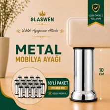Glaswen 18 Adet Metal Destek Ayağı 10 cm Krom Mobilya Kanepe Baza Koltuk Ünite Ayakları Metrik 8 Civatalı Ince Diş