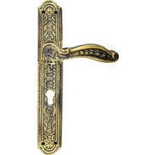 Marsilyan Antik Ulu Model Büyük Kapı Kolu Takımı, 354X57 Mm, Yaylı - Pirinç, Antik, Tarihi, Osmanlı Stil Lale ve Desen Işlemeli Kapı Kol Takım