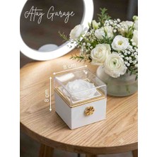 Atay Garage Özel Tasarım  Beyaz Gül Detaylı Kadife  Takı Kutusu