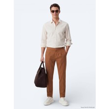 Kip Safran Çizgili Regular Fit Uzun Dokuma Casual Gömlek