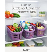 Abnturk 3 Adet Mor Renk Buzdolabı Dolap Içi Düzenleyici Organizer Sepet Sağlıklı ve Sağlam Plastik Lüks Kalite 17X30X16CM
