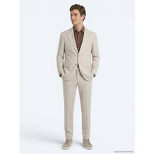 Kip Bej Desenli Modern Fit Yün Karışımlı Takım Elbise