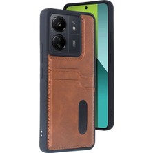 Mudanis Xiaomi Redmi 13C Kılıf Sara Kartvizitli Deri Kılıf - Taba