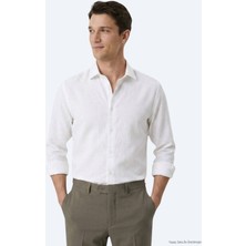 Kip Beyaz Regular Fit Uzun Dokuma Casual Pamuk Karışımlı Gömlek
