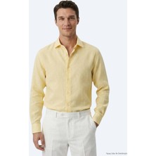 Kip Sarı Regular Fit Uzun Dokuma Casual Pamuk Karışımlı Gömlek