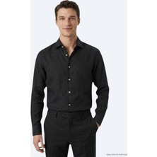 Kip Siyah Regular Fit Uzun Dokuma Casual Pamuk Karışımlı Gömlek