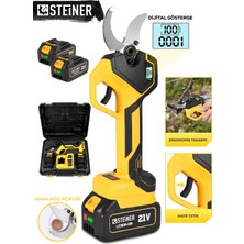 Steiner 21V Çift Akülü 40 mm Ağaç Odun Dal Kesme Makinesı Şarjlı Dijital Budama Makası Sarı
