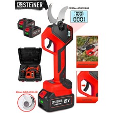 Steiner 21V Çift Akülü 40 mm Ağaç Odun Dal Kesme Makinesı Şarjlı Dijital Budama Makası Kırmızı