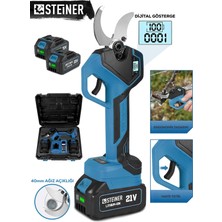 Steiner 21V Çift Akülü 40 mm Ağaç Odun Dal Kesme Makinesı Şarjlı Dijital Budama Makası Mavi