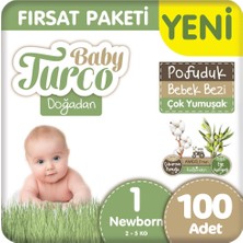 Baby Turco Doğadan 1 Beden Pofuduk Bebek Bezi Fırsat Paketi 50X2 100 Adet