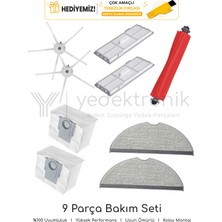 Yedektronik Roborock S7 Maxv Ultra / S7 Pro Ultra / S7 Max Ultra Uyumlu 9 Parça Bakım Seti (Yer Bezli) | Filtre, Mop Bezi, Ana Fırça, Yan Fırça, Toz Torbası | Yüksek Kalite