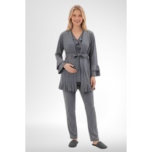 Mecit Pijama Mecit 6403 Füme Sabahlıklı Lohusa Pijama Takımı
