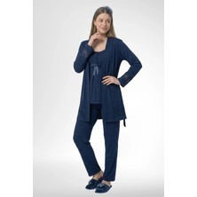 Mecit Pijama Mecit 6405 Lacivert Sabahlıklı Lohusa Pijama Takımı