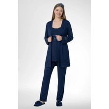 Mecit Pijama Mecit 1525 Lacivert Sabahlıklı Lohusa Pijama Takımı