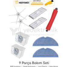 Yedektronik Roborock S7 Maxv Ultra / S7 Pro Ultra / S7 Max Ultra Uyumlu 9 Parça Bakım Seti (Mavi Mop Bezli) | Filtre, Mop Bezi, Ana Fırça, Yan Fırça, Toz Torbası | Yüksek Kalite