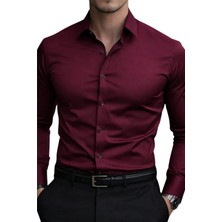Bordo Pamuklu Saten Fit Kesim Gömlek