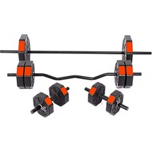 Esranın Dünyası Kırmızı Kapaklı Dumbell Ağırlık Seti, 150 cm Düz Bar ve Z Bar
