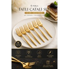 6 Parça Gold Tatlı Çatalı Seti 13 cm – Paslanmaz Çelik Şık Pasta ve Tatlı Çatalı | Premium Sofra Sunumu