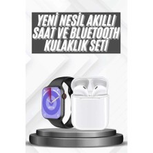 Kap Kaç Akıllı Saat Gümüş Kasa Bluetooth Kulaklık Hediyeli Çok Fonksiyonlu Ikili Set