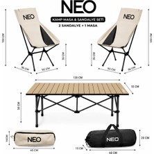 Neo Class Neo Trail Katlanabilir Premium Kamp Masası ve 2 Adet Kamp Sandalyesi 120X55 4 Kişilik Masa, Taşıma Çantalı, Kolay Kurulum, Kompakt Tasarım