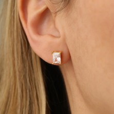 Nox Jewelry 14 Ayar Altın Kaplama Gümüş Baget Kesim Zirkon Taşlı Çivili Küpe - ES00102