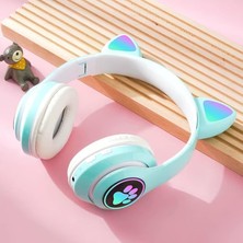 Brf Store Elivorasell Heartz H10 Cat Kedili LED Işıklı Kafaüstü Bluetooth Kulaklık (Zümrüt Yeşil)