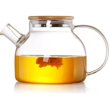 Brf Store Elivorasell Orret Home Bambu Kapaklı Kendinden Süzgeçli Borosilikat Cam Demlik – 1000 ml Isıya Dayan