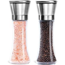 Brf Store Elivorasell Cam Gövdeli Metal Krom Renk Kapaklı Tuz Karabiber Değirmeni Tuz Karabiber Öğütücü 19 cm