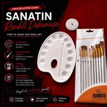 Sanatsal Kiti 10'lu Fırça & Palet & Fırça Temizleyici Profesyonel Boyama Fırça Seti - Beyaz