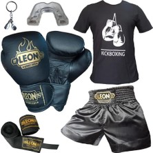 Brf Store Elivorasell Leon Boks Eldiveni, Leon Kick Boks Şortu, Tişört, Bandaj, Dişlik Seti Siyah