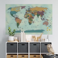 Brf Store Elivorasell Plustablo Güncel Siyasi Dünya Haritası Duvar Stickerı (70X105 Cm.) Krem
