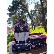 Kuzulu Ilkokul 3 Lü Çanta Takımı Siyah Pembe