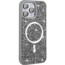 Rengareng iPhone 15 Pro Kılıf Simli Pırlanta Taşlı Magsafe Kamera Yükseltili Silikon Mnc