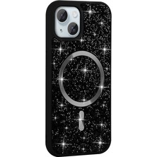 Rengareng iPhone 15 Plus Kılıf Simli Pırlanta Taşlı Magsafe Kamera Yükseltili Silikon Mnc