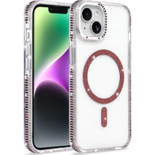 Mobilefix iPhone 14 Kılıf Taşlı Simli Magsafe Kamera Yükseltili Silikon Mbfx