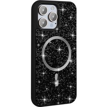 iPhone 14 Pro Max Kılıf Simli Pırlanta Taşlı Magsafe Kamera Yükseltili Silikon Xemu