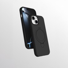 Teknodur iPhone 15 Kılıf 360 Derece Döner Standlı Magsafe Kamera Lens Korumalı Silikon Tkdr