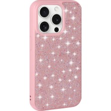 Farma Teknoloji iPhone 15 Pro Max Kılıf Simli Pırlanta Taşlı Kamera Yükseltili Silikon Frm