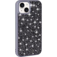 Farma Teknoloji iPhone 15 Plus Kılıf Simli Pırlanta Taşlı Kamera Yükseltili Silikon Frm