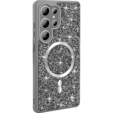 Alan Tech Galaxy S25 Ultra Kılıf Simli Pırlanta Taşlı Magsafe Kamera Yükseltili Silikon Alt