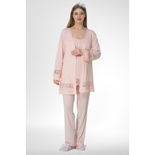 Mecit Pijama Mecit 1525 Pudra Sabahlıklı Lohusa Pijama Takımı