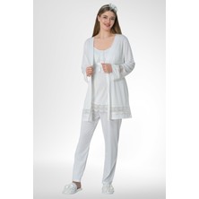 Mecit Pijama Mecit 1525 Ekru Sabahlıklı Lohusa Pijama Takımı