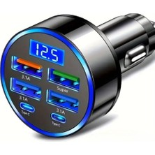 Skygo 6 Portlu Hızlı Araç Şarj Cihazı Dijital Göstergeli 4 USB 2 Type-C Çıkışlı Güvenli Şarj