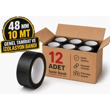 Sanplaza Siyah Tamir ve İzolasyon Bandı 48mm 10mt Suya Dayanıklı Duct Tape Sırdırmazlık Bandı 12Adet