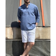 İnpool Erkek, Regular Fit, Hakim Yaka, Pamuklu, Keten Görünümlü Gömlek 24INPG07