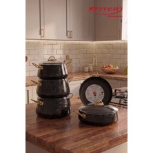 EVREN MUTFAK 9 Parça Siyah (Black) Granit Spider Tencere Seti Yapışmaz Taban