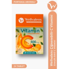 Wellvalens Vitamin C 500 mg Çiğnenebilir Tablet (Şekersiz) | 24 Tablet, Portakal Aromalı